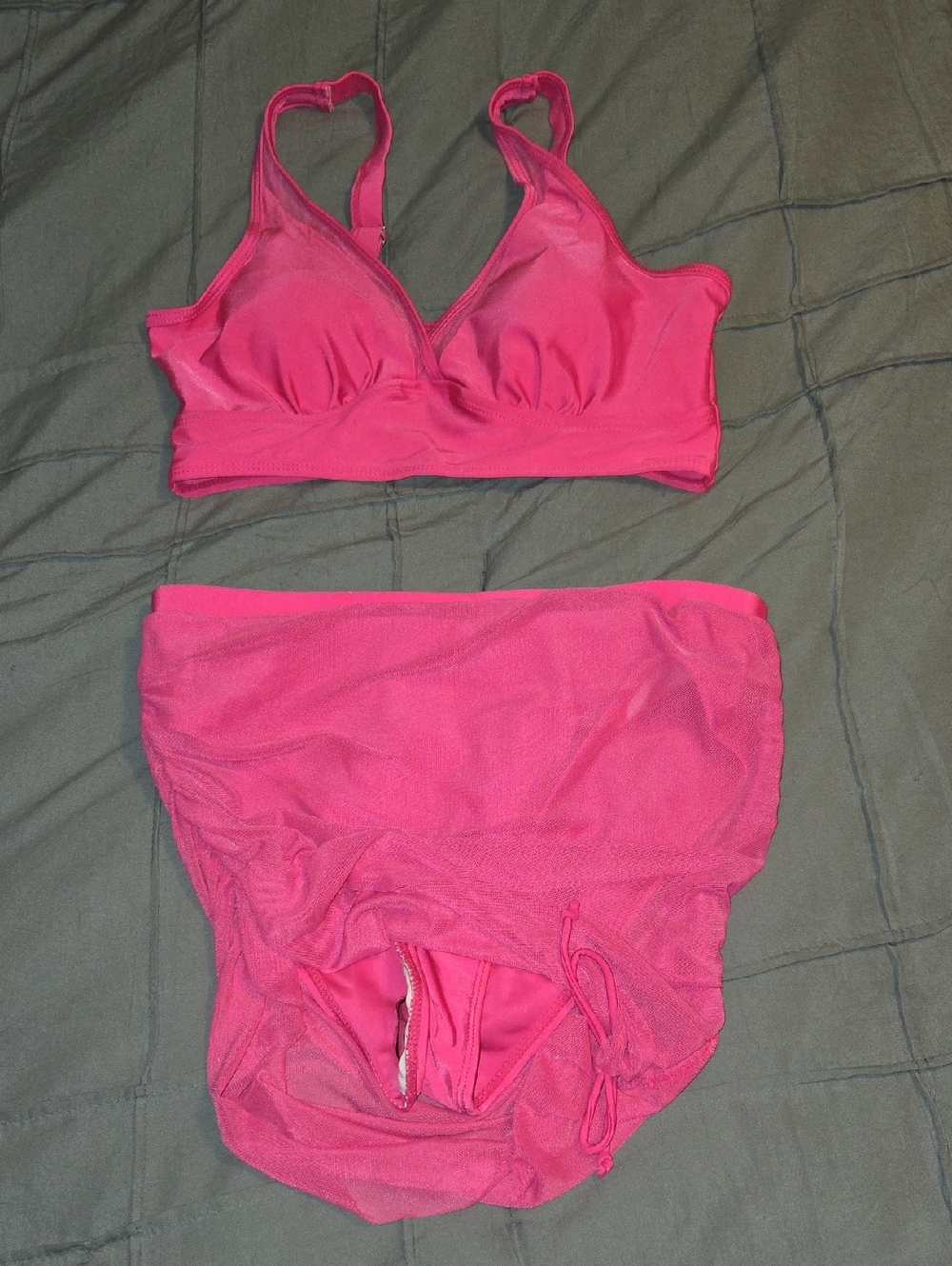 Pink Women's Bikini Set — Soft Support Swim Top & High-Waist Bottom, Mesh Skirt